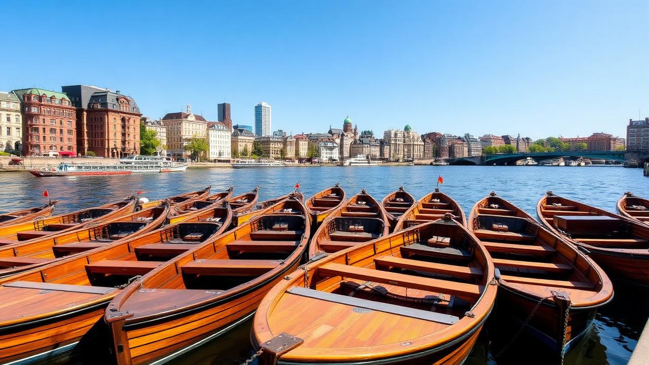 Die Flotte des Hauptstadtfloß auf der Berliner Spree