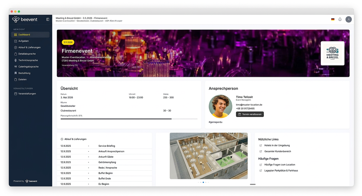 beevent Venue Management Software – digitaler Eventraum für Eventlocations