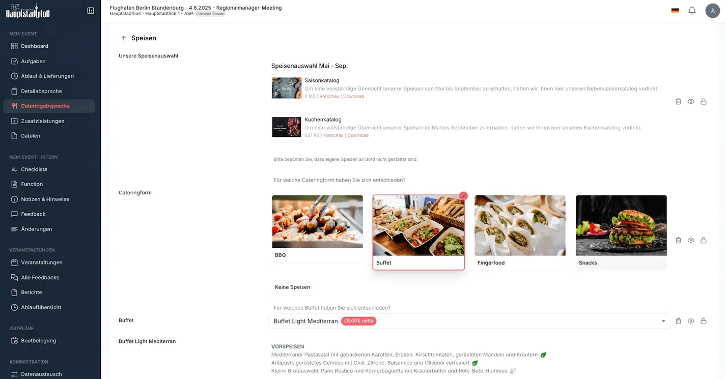 beevent Cateringabsprache für Reedereien – Menü und Getränke