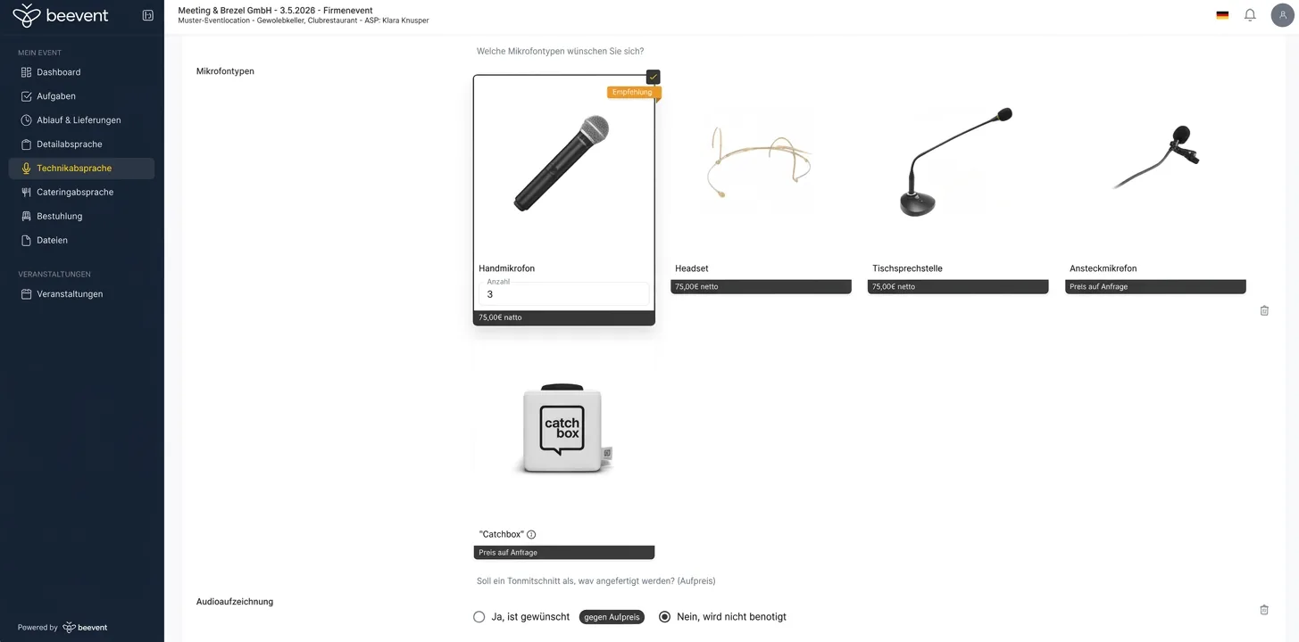 beevent Technikabsprache – Mikrofone und Equipment digital abstimmen