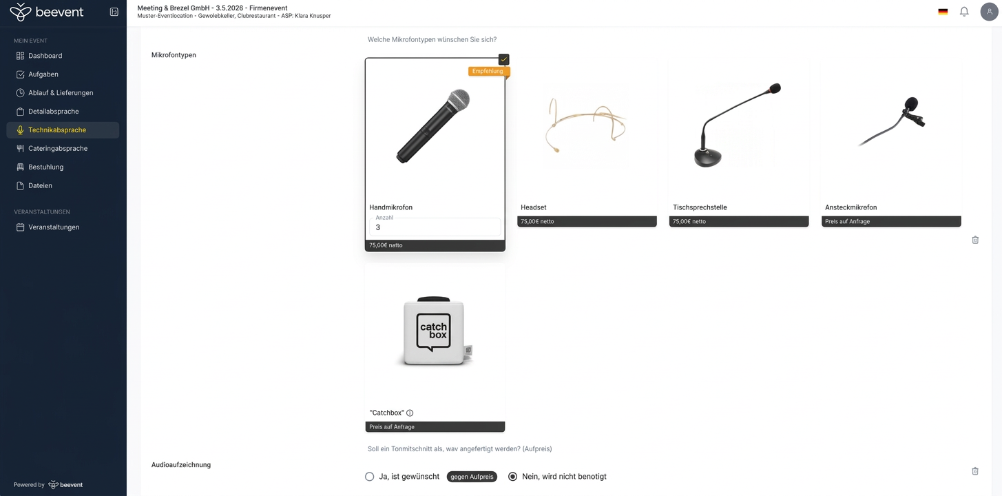 beevent Technikabsprache – Mikrofone und Equipment digital abstimmen