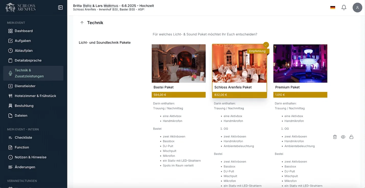 beevent Cateringabsprache – Hochzeitsmenü